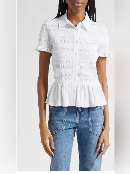 Veronica Beard Tops - Veronica Beard Ellisandra White Smocked Peplum Button-Down short sleeve top NEW